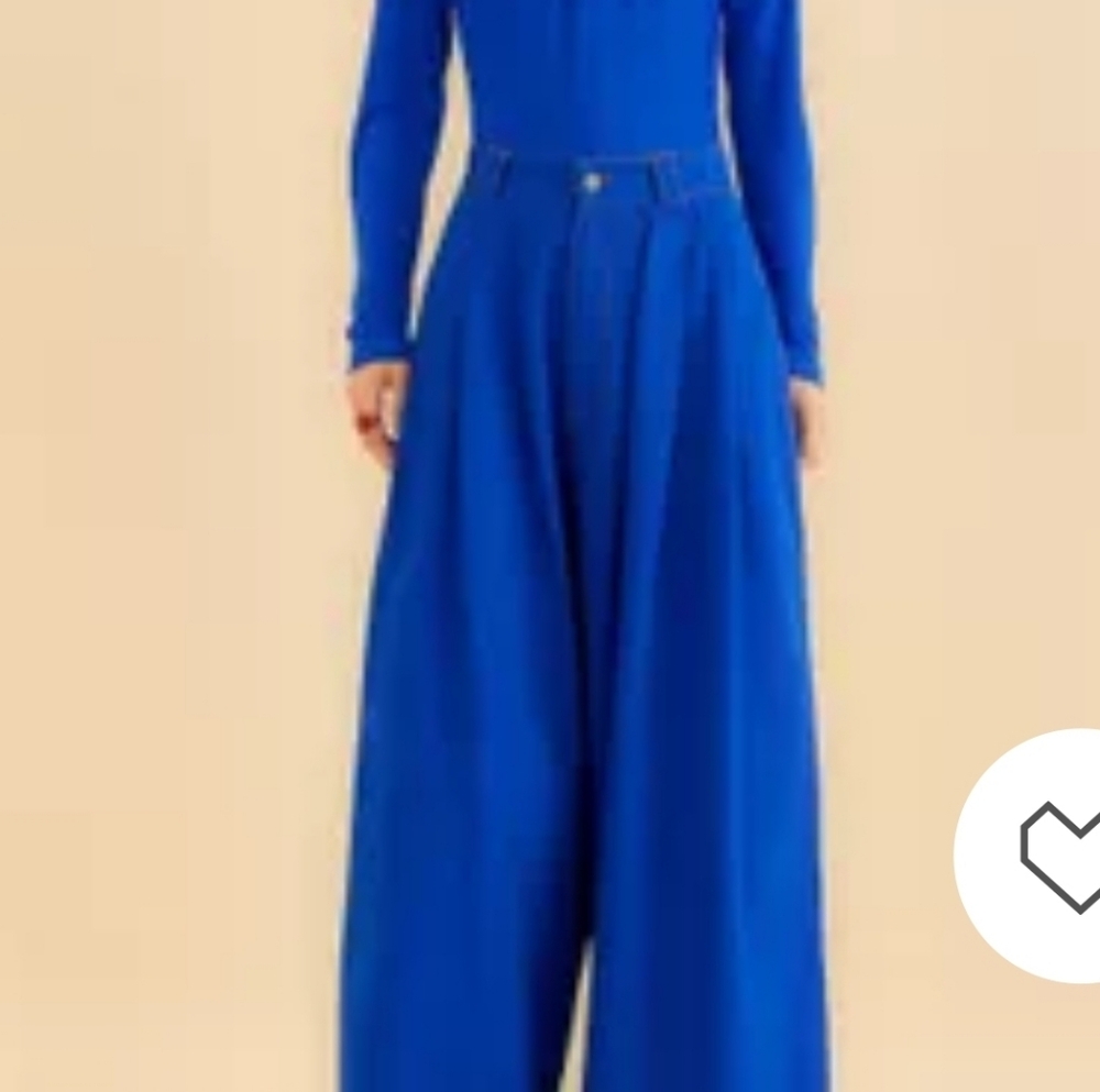 FARM Rio Blue Wide Leg Blue Jeans Cotton Pants Pleated